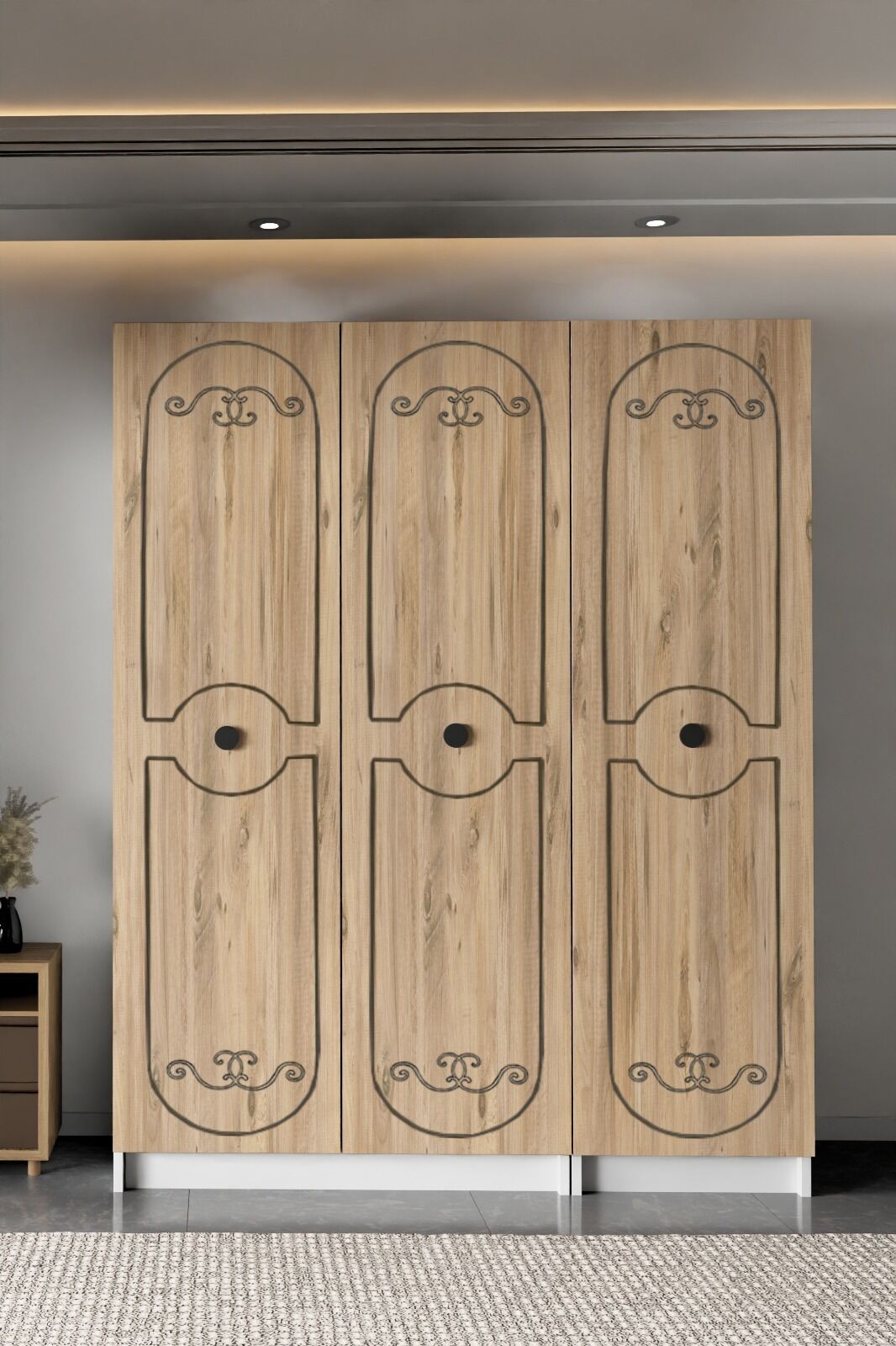 sille Meşe 3 Kapaklı Beyaz Gardırop 180-135-45 Cm