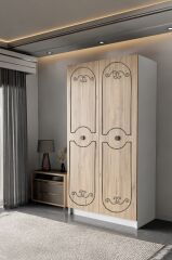 sille Meşe Çift Kapaklı Beyaz Gardırop 180-90-45 Cm