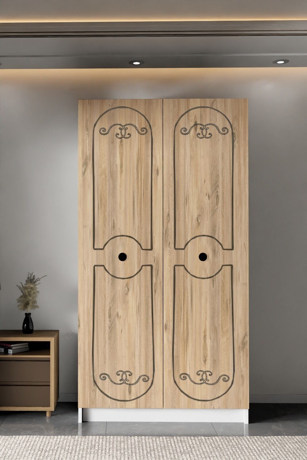 sille Meşe Çift Kapaklı Beyaz Gardırop 180-90-45 Cm