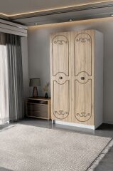sille Meşe Çift Kapaklı Beyaz Gardırop 180-90-45 Cm