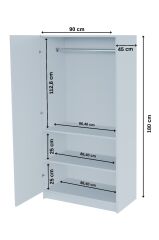 sille Meşe Çift Kapaklı Beyaz Gardırop 180-90-45 Cm