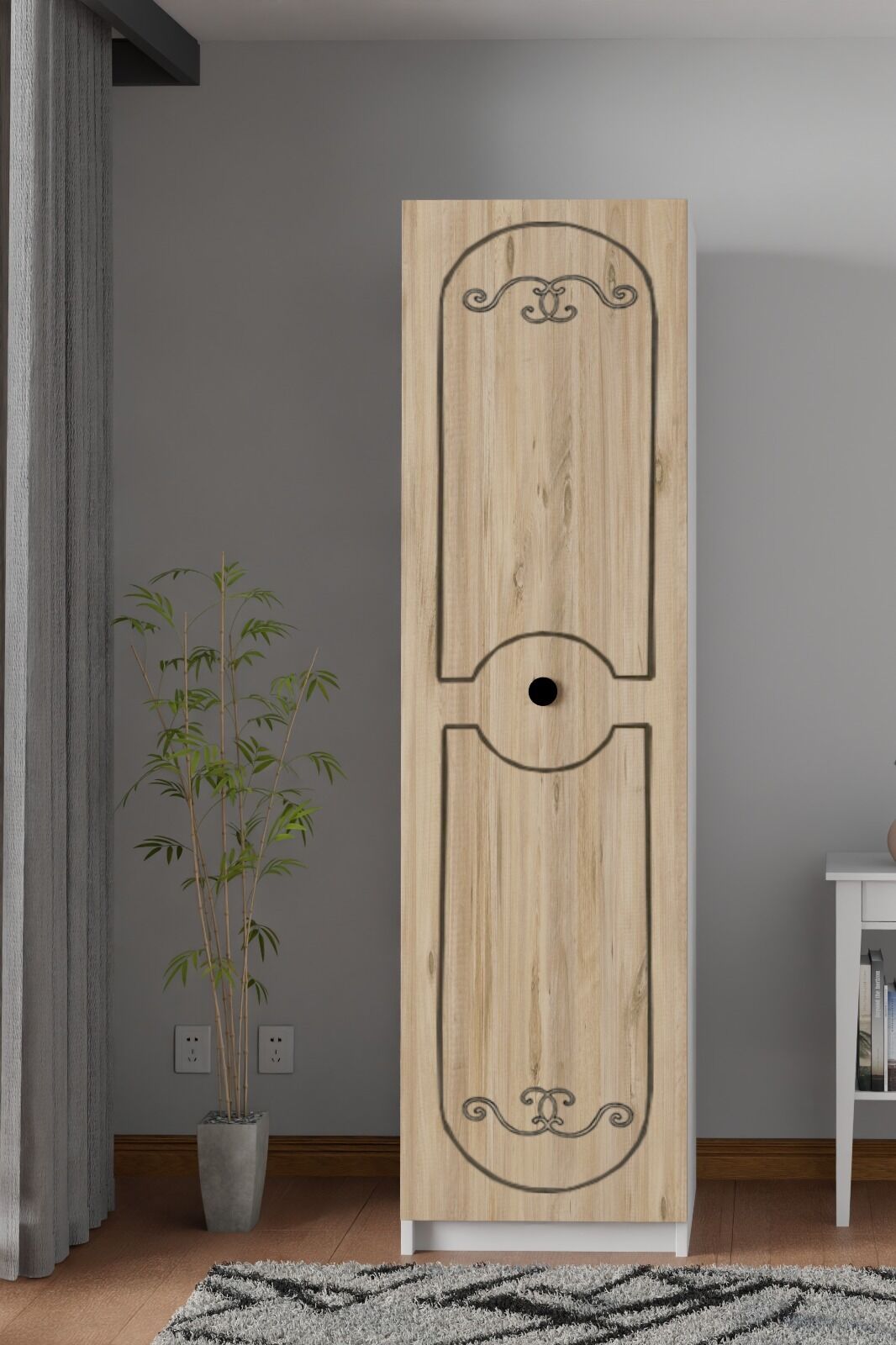 sille Meşe Tek Kapaklı Beyaz Gardırop 180-45-45 Cm (ÇİFT YÖNLÜ KAPAK)