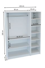 Durunday Beyaz 3 Kapaklı Gardırop 180-135-45 Cm