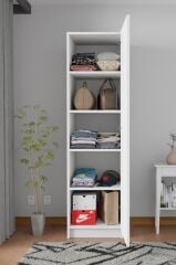 DURUNDAY Beyaz Tek Kapaklı Gardırop 180-45-45 Cm (ÇİFT YÖNLÜ KAPAK)