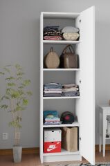 DURUNDAY Beyaz Tek Kapaklı Gardırop 180-45-45 Cm (ÇİFT YÖNLÜ KAPAK)