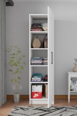 DURUNDAY Beyaz Tek Kapaklı Gardırop 180-45-45 Cm (ÇİFT YÖNLÜ KAPAK)