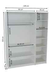 LADİK BEYAZ 3 KAPAKLI GARDIROP 210-135-45 CM