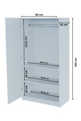 LADİK BEYAZ ÇİFT KAPAKLI GARDIROP 180-90-45 CM m
