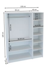 LADİK BEYAZ 3 KAPAKLI GARDIROP 180-135-45 CM