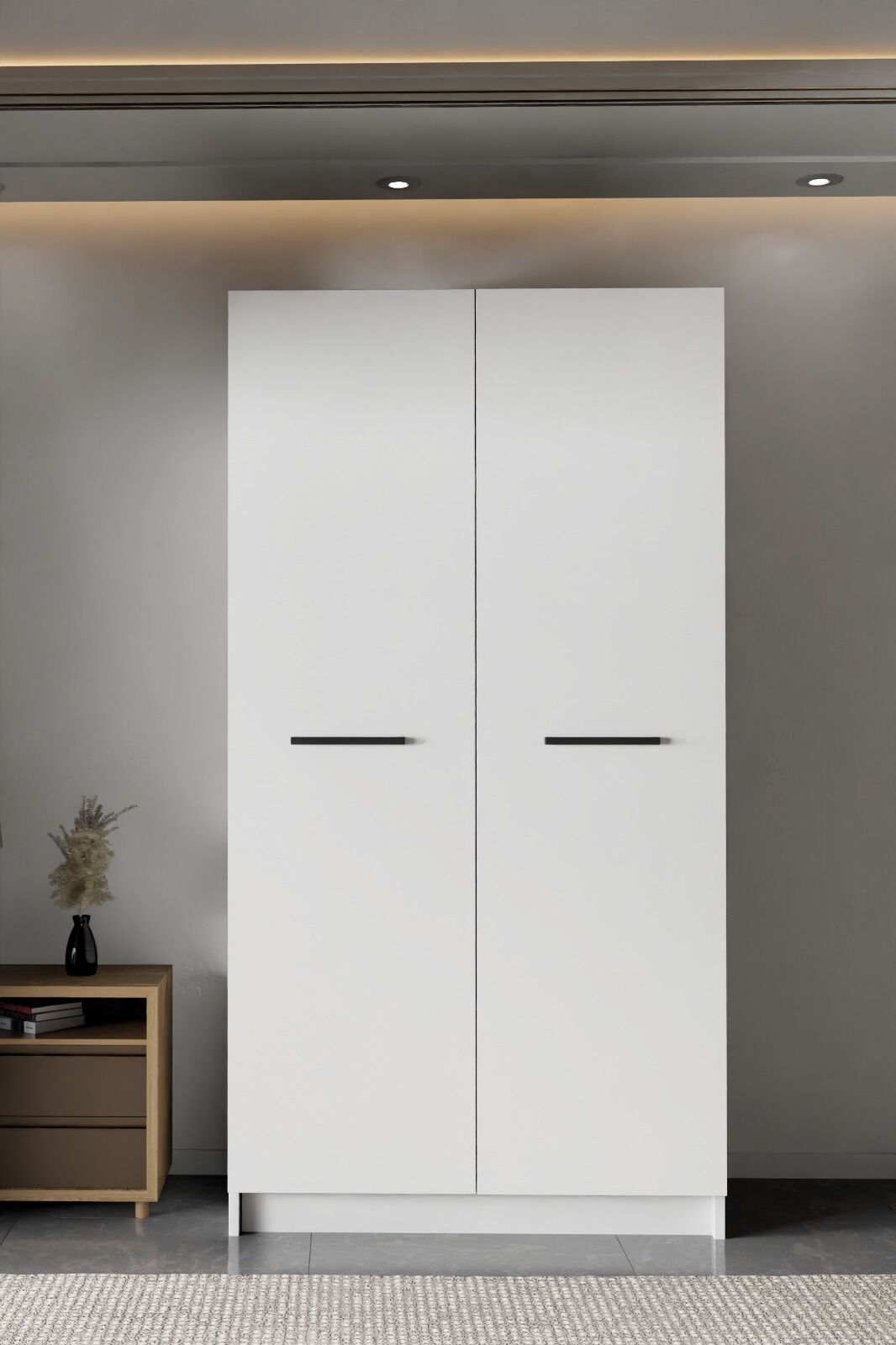 LADİK BEYAZ ÇİFT KAPAKLI GARDIROP 210-90-45 CM