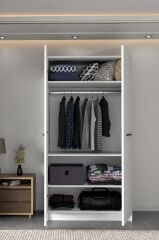 LADİK BEYAZ ÇİFT KAPAKLI GARDIROP 210-90-45 CM